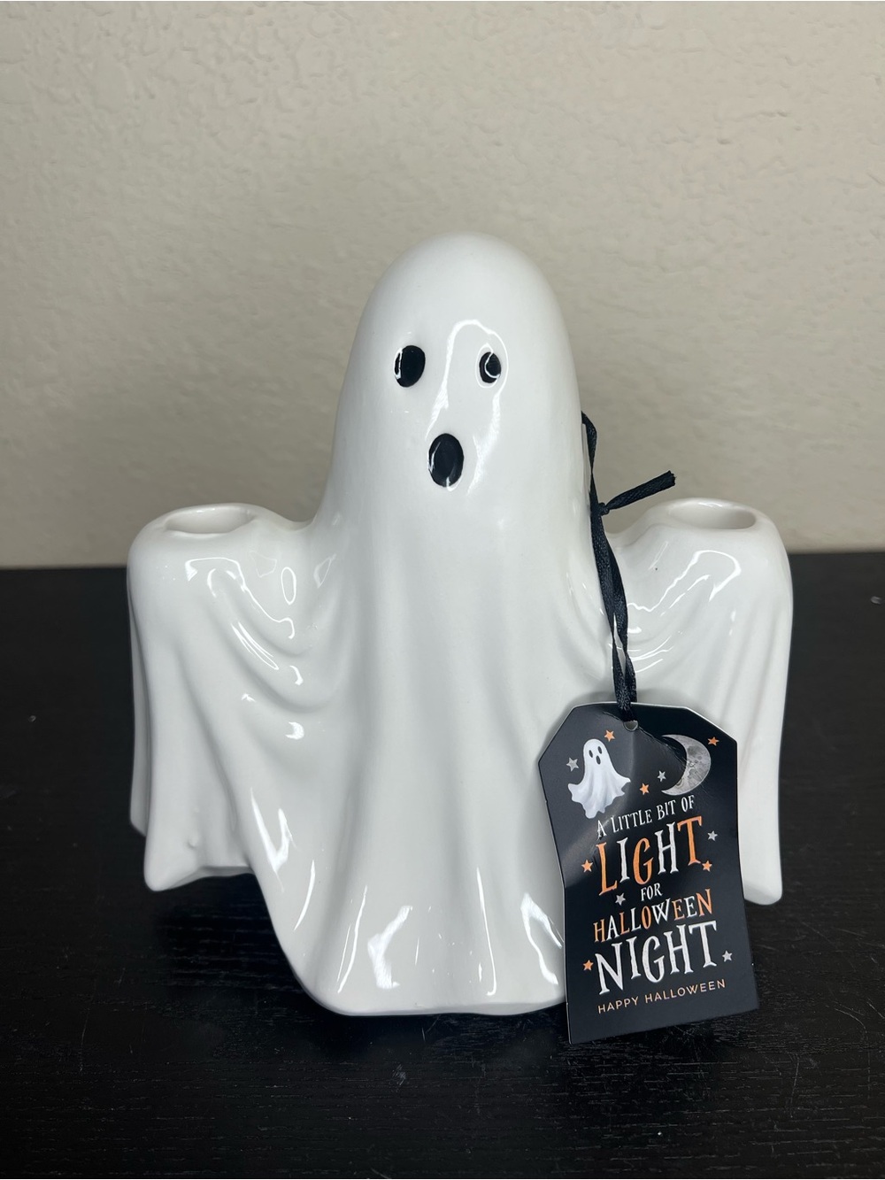 NEW 8” Ceramic Halloween Ghost Taper Candle Holder